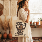Cool It Cowboy Canvas Tote Bag With Western Dog, Retro Golden Retriever Gift Shopper for Country Lover