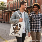 Cool It Cowboy Canvas Tote Bag With Western Dog, Retro Golden Retriever Gift Shopper for Country Lover