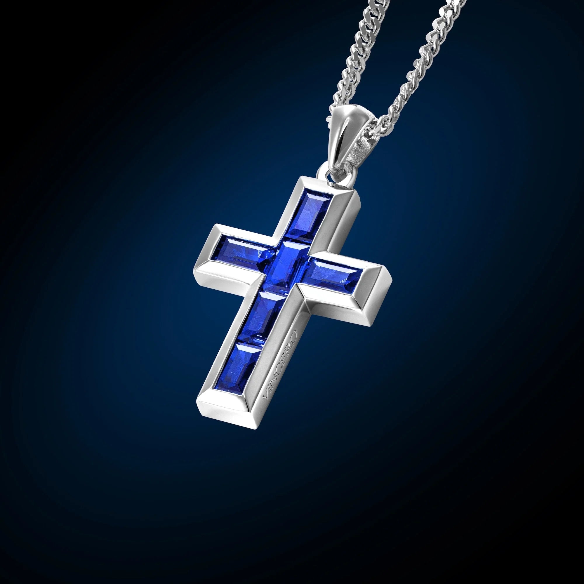 Gemstone Cross Pendant - Sapphire