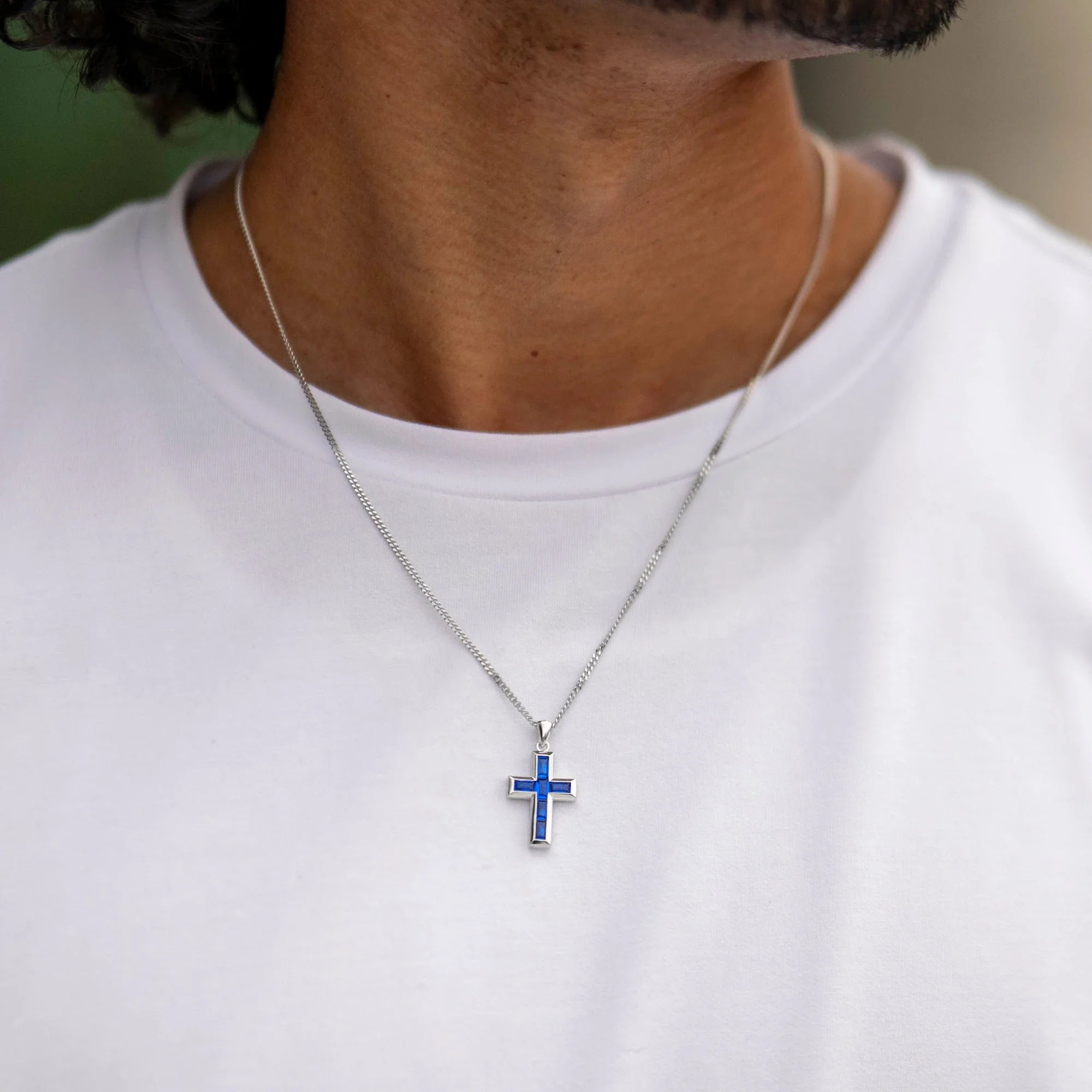 Gemstone Cross Pendant - Sapphire