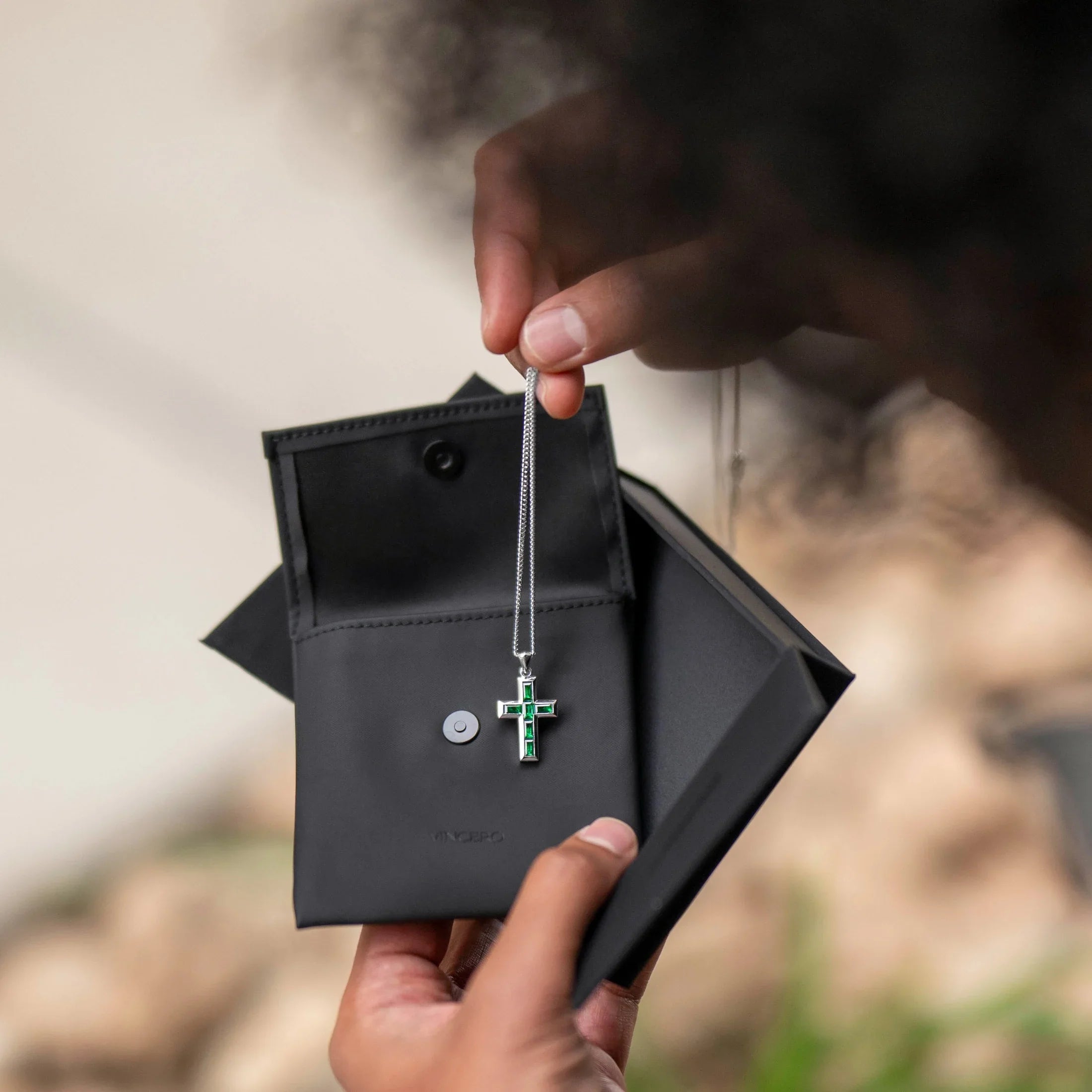 Gemstone Cross Pendant - Emerald