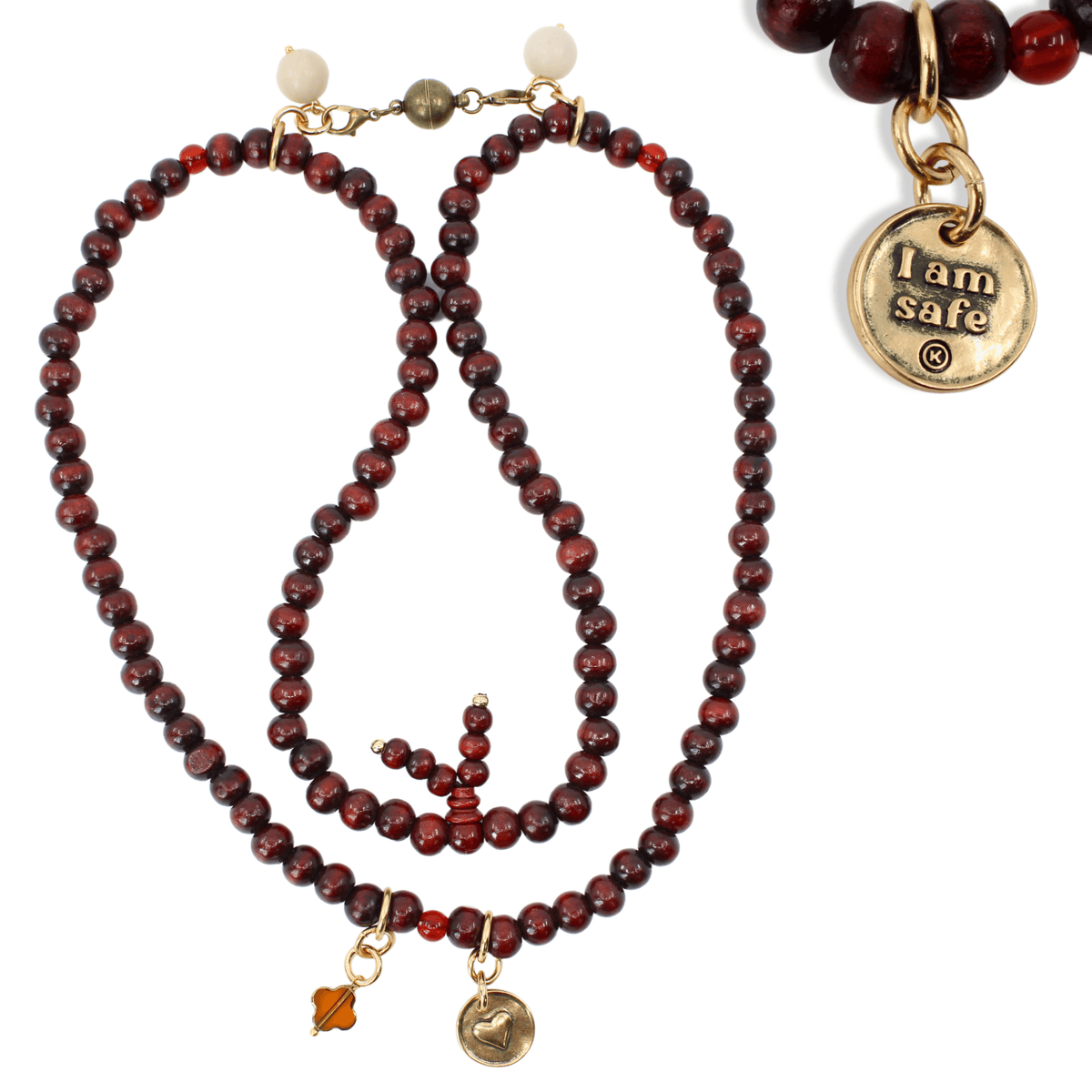 I Am Safe Heart Wood Boho Wrap Bracelet/Necklace