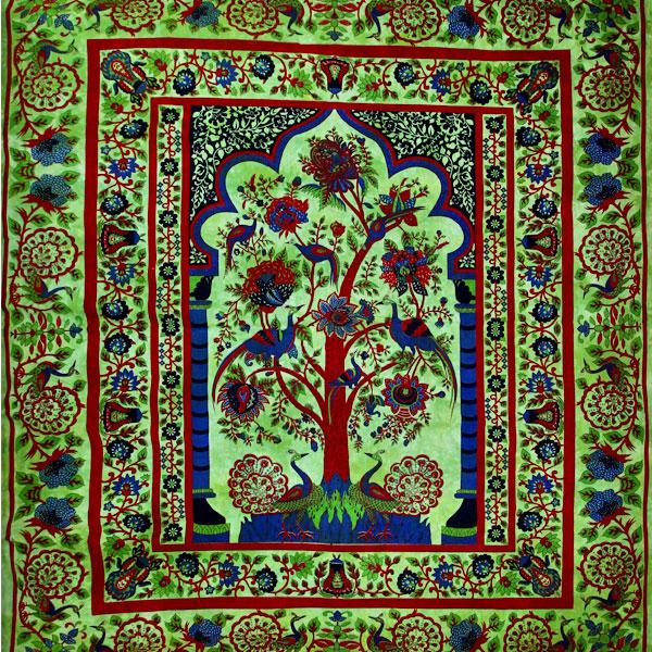 Tree Of Life Peacock Tapestry Green Wall Hanging Decor