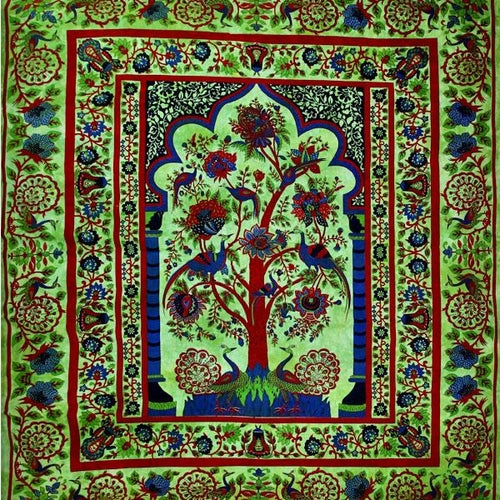 Tree Of Life Peacock Tapestry Green Wall Hanging Decor