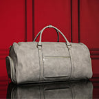 Grey Tumbled Leather Weekender Duffle Bag