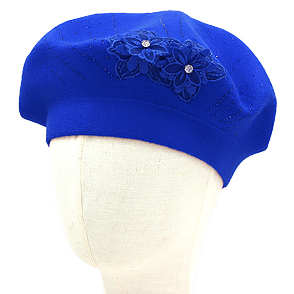 Women's Floral Applique Accent Winter Beret Hat