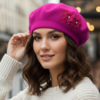 Women's Floral Applique Accent Winter Beret Hat