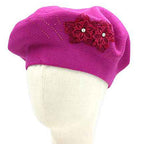 Women's Floral Applique Accent Winter Beret Hat