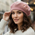 Women's Floral Applique Accent Winter Beret Hat