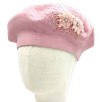 Women's Floral Applique Accent Winter Beret Hat