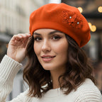 Women's Floral Applique Accent Winter Beret Hat