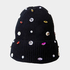 Women's Pearl Jewel Embellished Fleece Lining Knit Beanie Hat