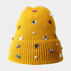 Women's Pearl Jewel Embellished Fleece Lining Knit Beanie Hat
