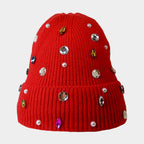Women's Pearl Jewel Embellished Fleece Lining Knit Beanie Hat