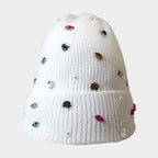 Women's Pearl Jewel Embellished Fleece Lining Knit Beanie Hat