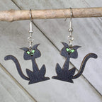 Halloween Black Cat Silhouette Wooden Dangle Earrings | Spooky Jewelry
