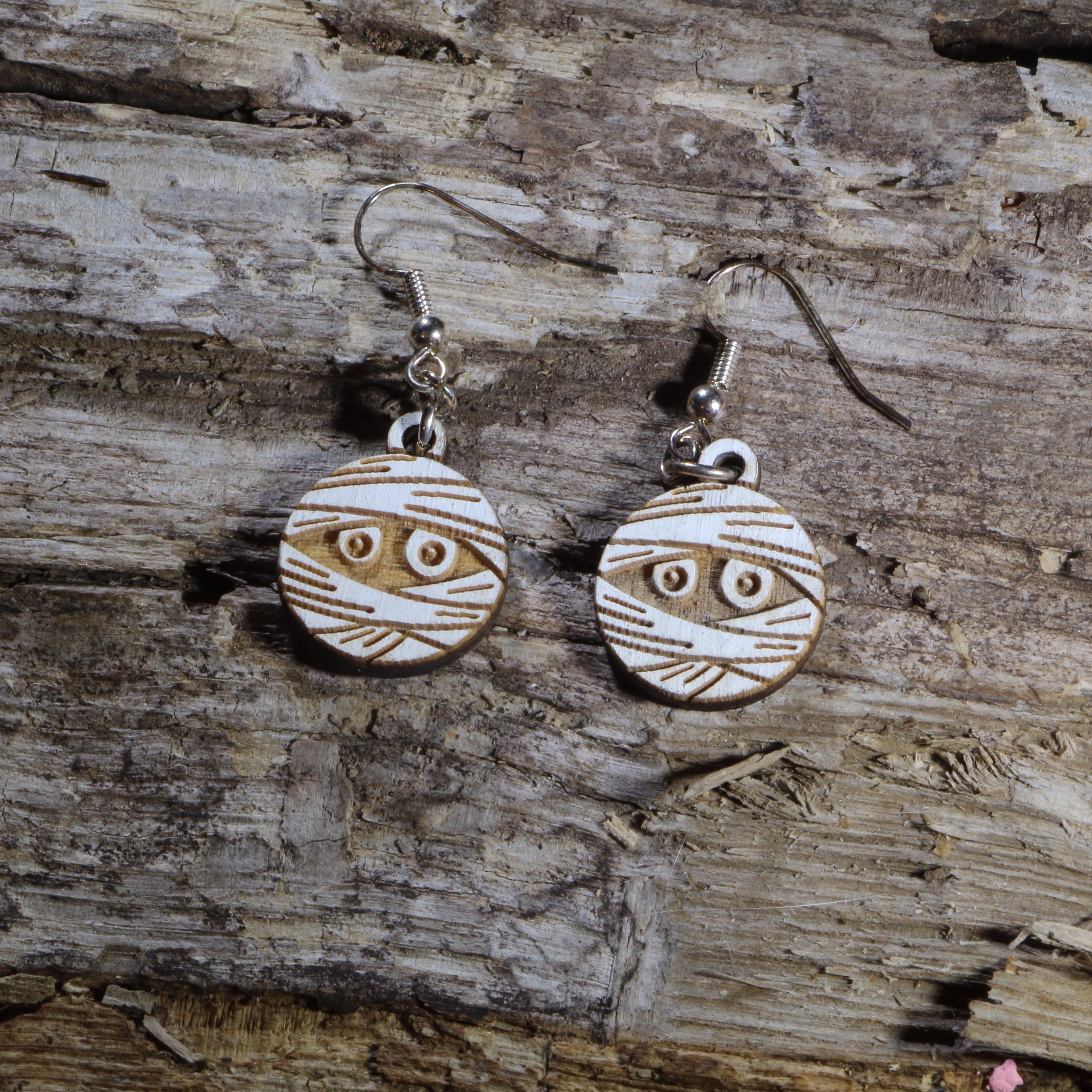 Mummy Wooden Dangle Earrings | Halloween Jewelry