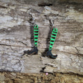 Witch Legs Wooden Dangle Earrings | Halloween Jewelry