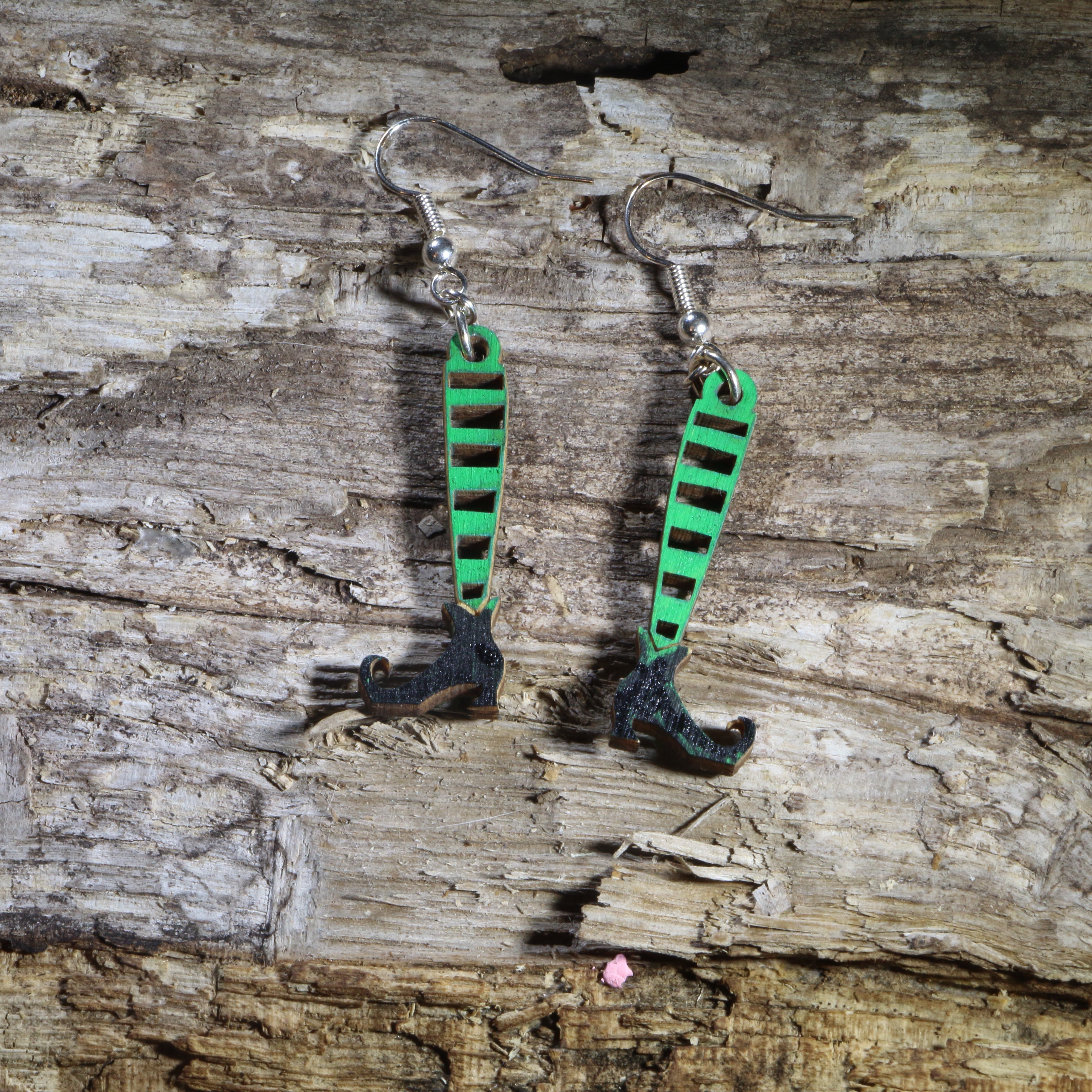 Witch Legs Wooden Dangle Earrings | Halloween Jewelry