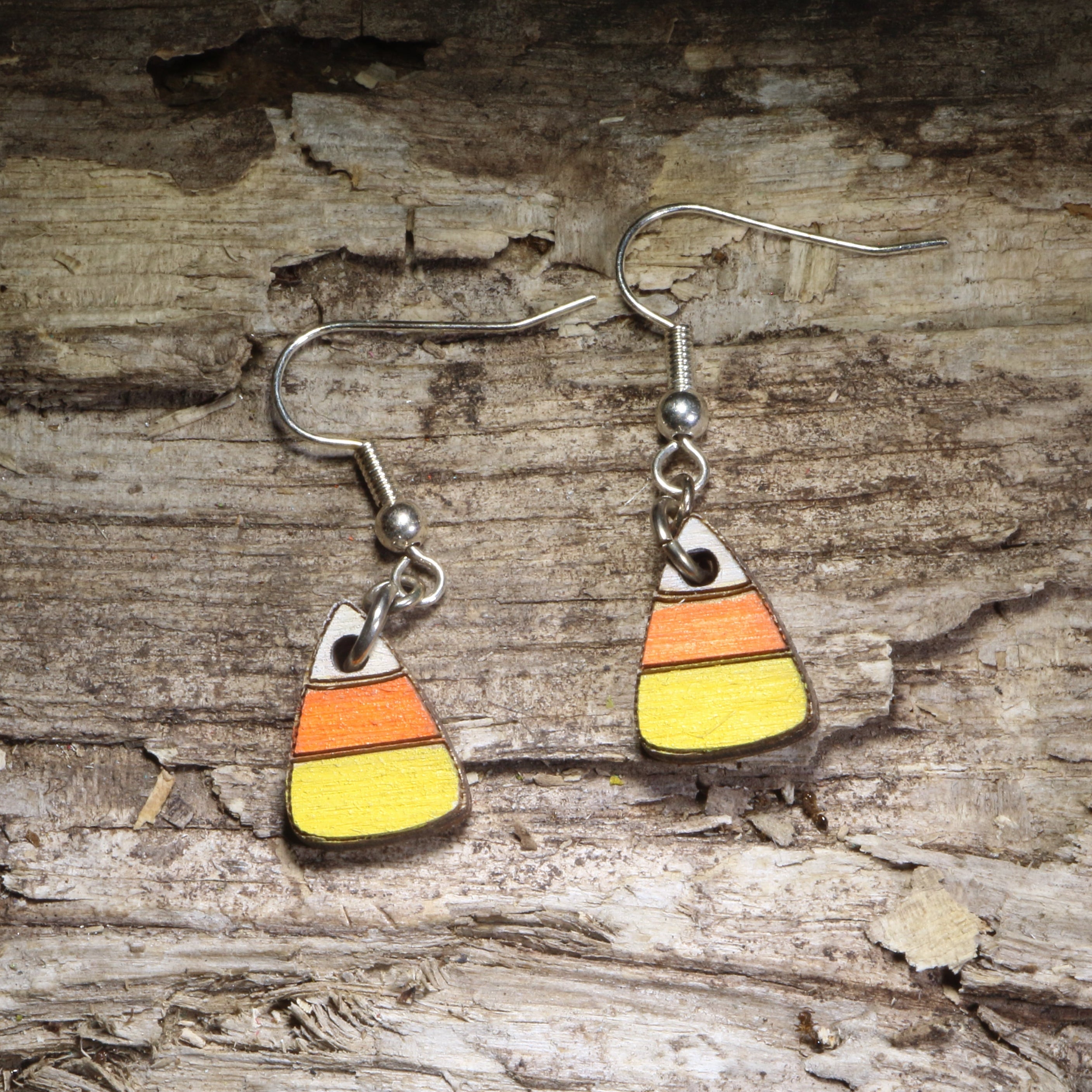 Candy Corn Wooden Earrings | Halloween Sweet Treat Jewelry
