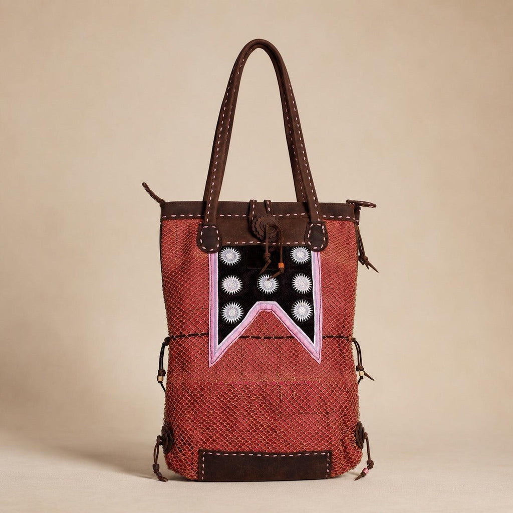 Hmong Vintage Textile & Leather Convertible Shoulder Bag - Thailand