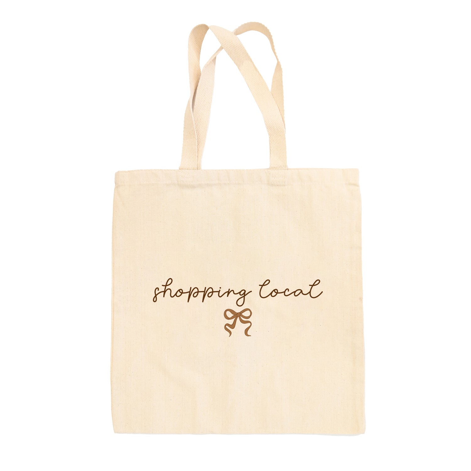 Shopping Local Script + Bow Tote Bag