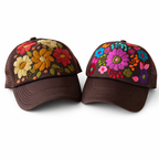 Tulum Hand Embroidered Trucker Flower Hat - Mexico