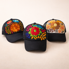 Tulum Hand Embroidered Trucker Flower Hat - Mexico
