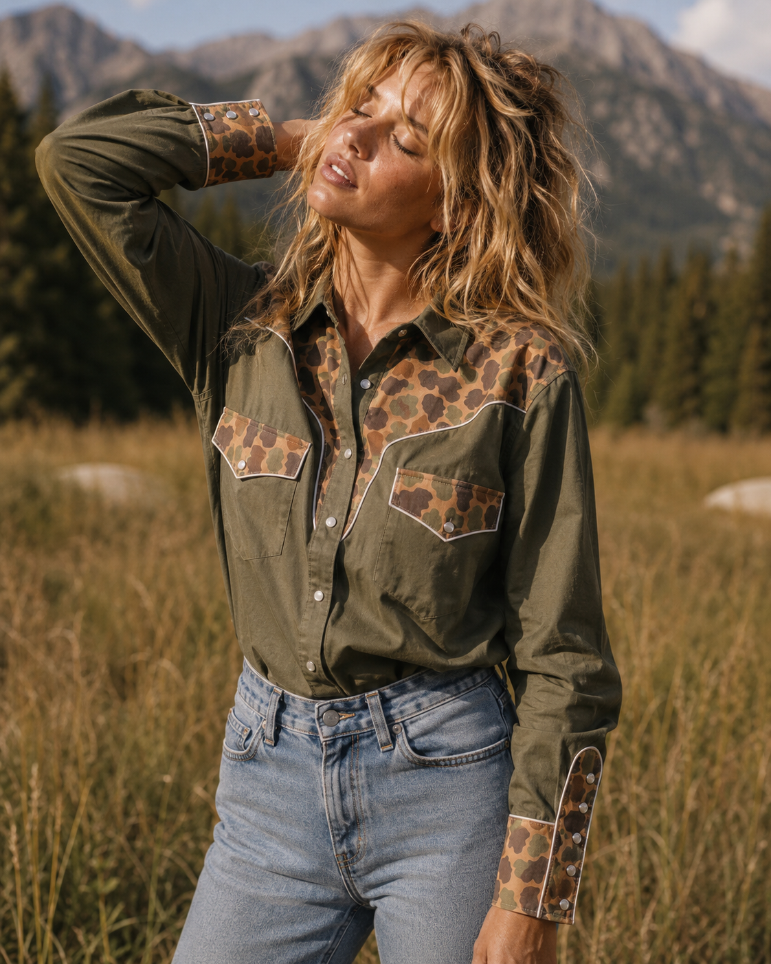 Straight Shooter Duck Camo Pearl Snap Blouse