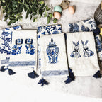 Chinoiserie Tea Towels 100% Cotton Oversized Embroidered Dish Towels Tassels