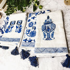Chinoiserie Tea Towels 100% Cotton Oversized Embroidered Dish Towels Tassels