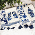 Chinoiserie Tea Towels 100% Cotton Oversized Embroidered Dish Towels Tassels