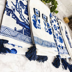 Chinoiserie Tea Towels 100% Cotton Oversized Embroidered Dish Towels Tassels