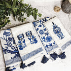 Chinoiserie Tea Towels 100% Cotton Oversized Embroidered Dish Towels Tassels