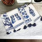 Chinoiserie Tea Towels 100% Cotton Oversized Embroidered Dish Towels Tassels