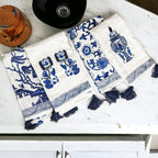 Chinoiserie Tea Towels 100% Cotton Oversized Embroidered Dish Towels Tassels