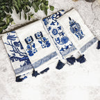 Chinoiserie Tea Towels 100% Cotton Oversized Embroidered Dish Towels Tassels
