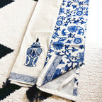 Chinoiserie Tea Towels 100% Cotton Oversized Embroidered Dish Towels Tassels