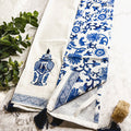 Chinoiserie Tea Towels 100% Cotton Oversized Embroidered Dish Towels Tassels