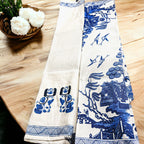 Chinoiserie Tea Towels 100% Cotton Oversized Embroidered Dish Towels Tassels
