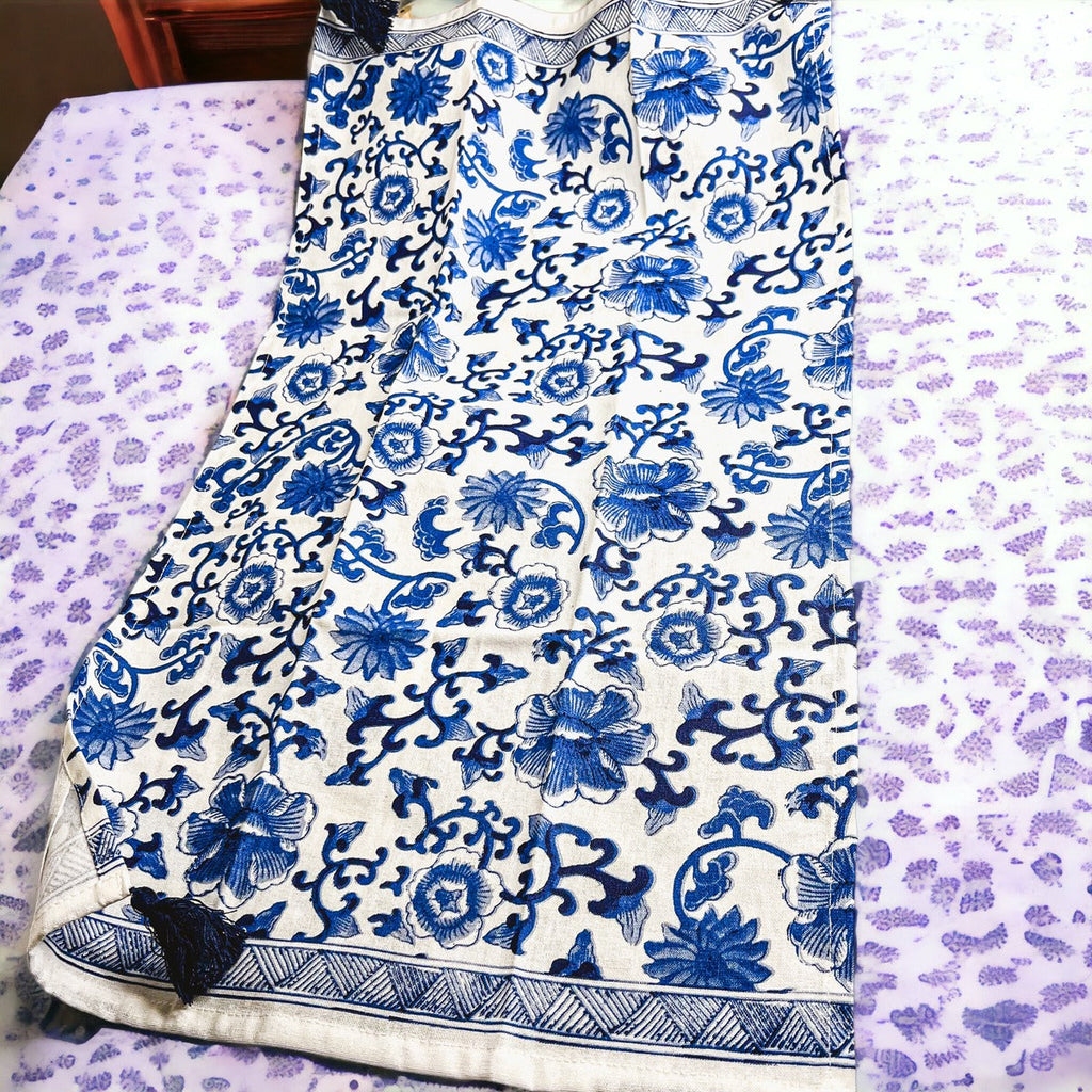 Chinoiserie Tea Towels 100% Cotton Oversized Embroidered Dish Towels Tassels