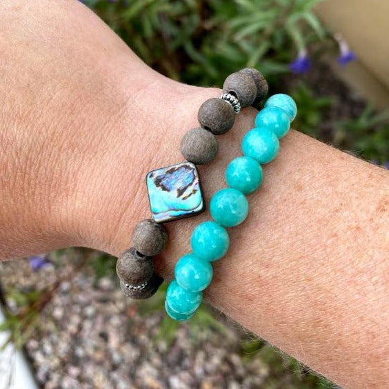 Peruvian Amazonite & Rosewood Aromatherapy Essential Oil Diffuser Bracelet (8mm beads)