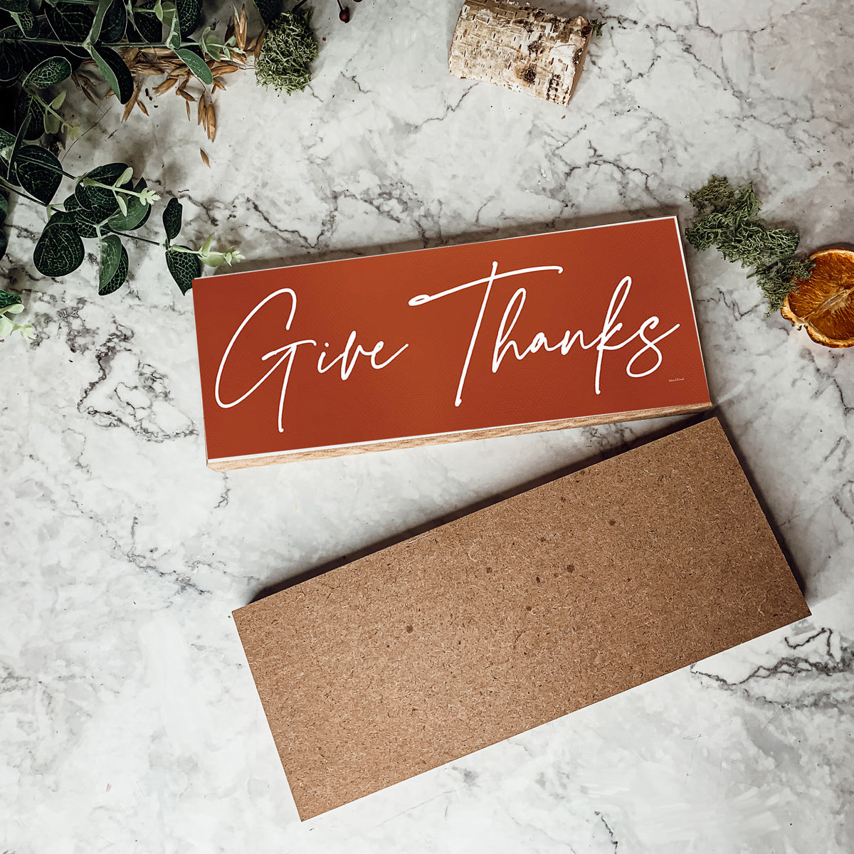 Give Thanks Rustic Wall Sign Set 10x4x1 Inch, Rust Background White Script, Single Or 2-Pack