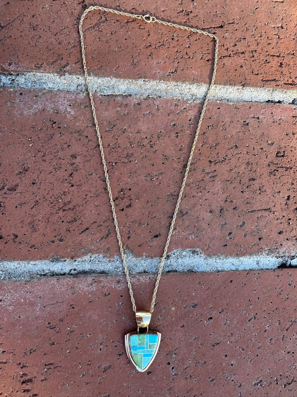 Handmade Gold Filled Over Sterling Silver & Sonoran Mountain Turquoise Inlay Pendant Necklace 18"