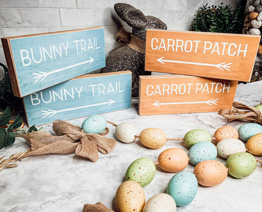 Limited Bunny Trail Carrot Patch Wooden Easter Signs Pastel Spring Decor