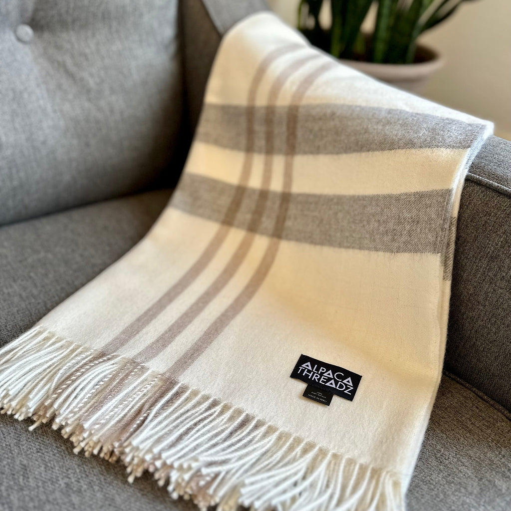 Royal Baby Alpaca Wool Checkered Throw Blanket