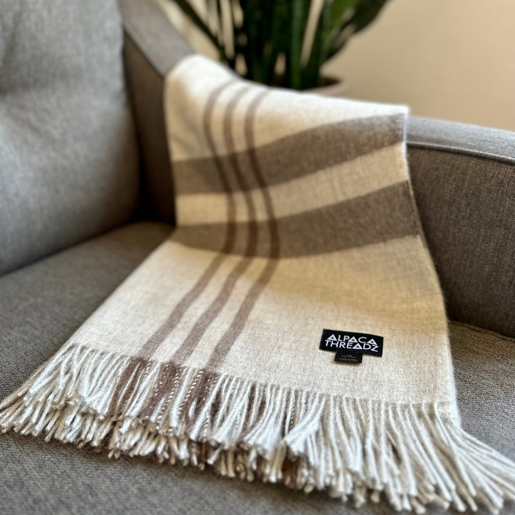 Royal Baby Alpaca Wool Checkered Throw Blanket