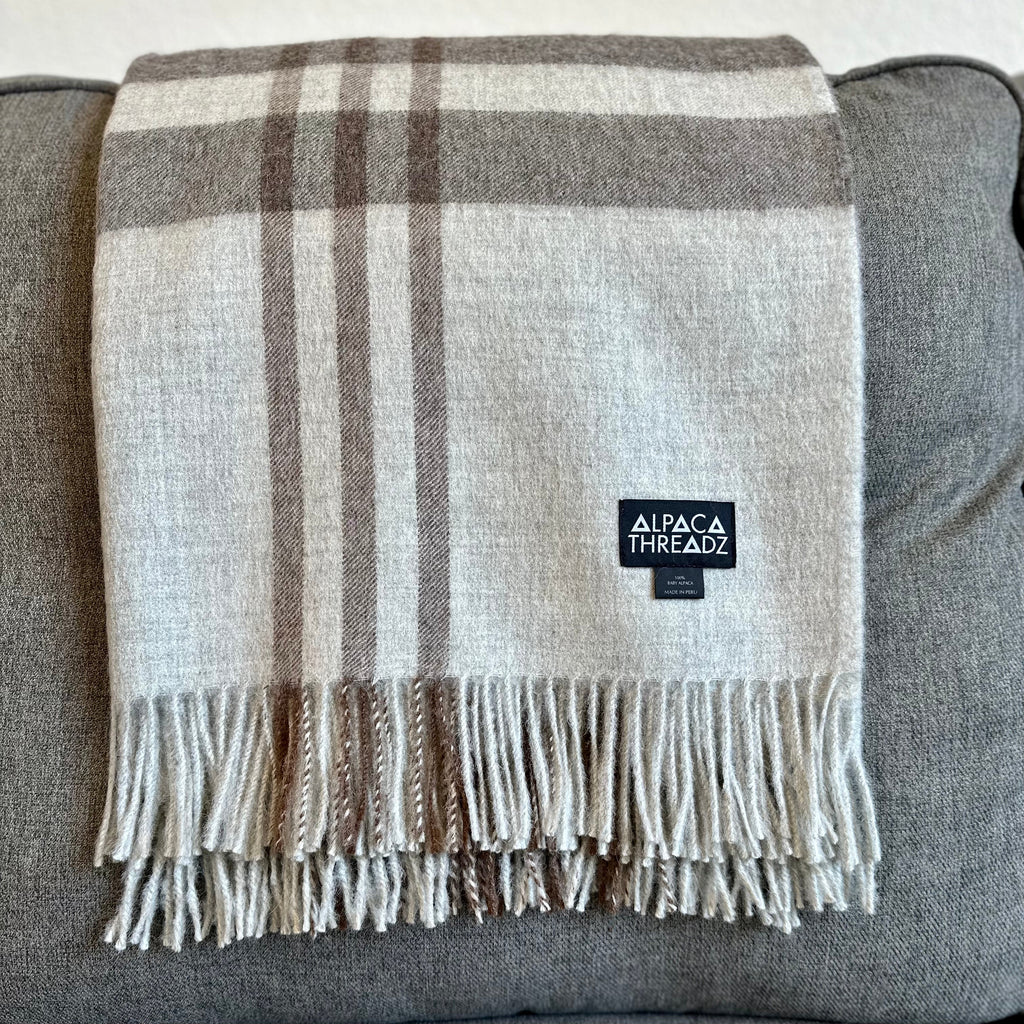 Royal Baby Alpaca Wool Checkered Throw Blanket