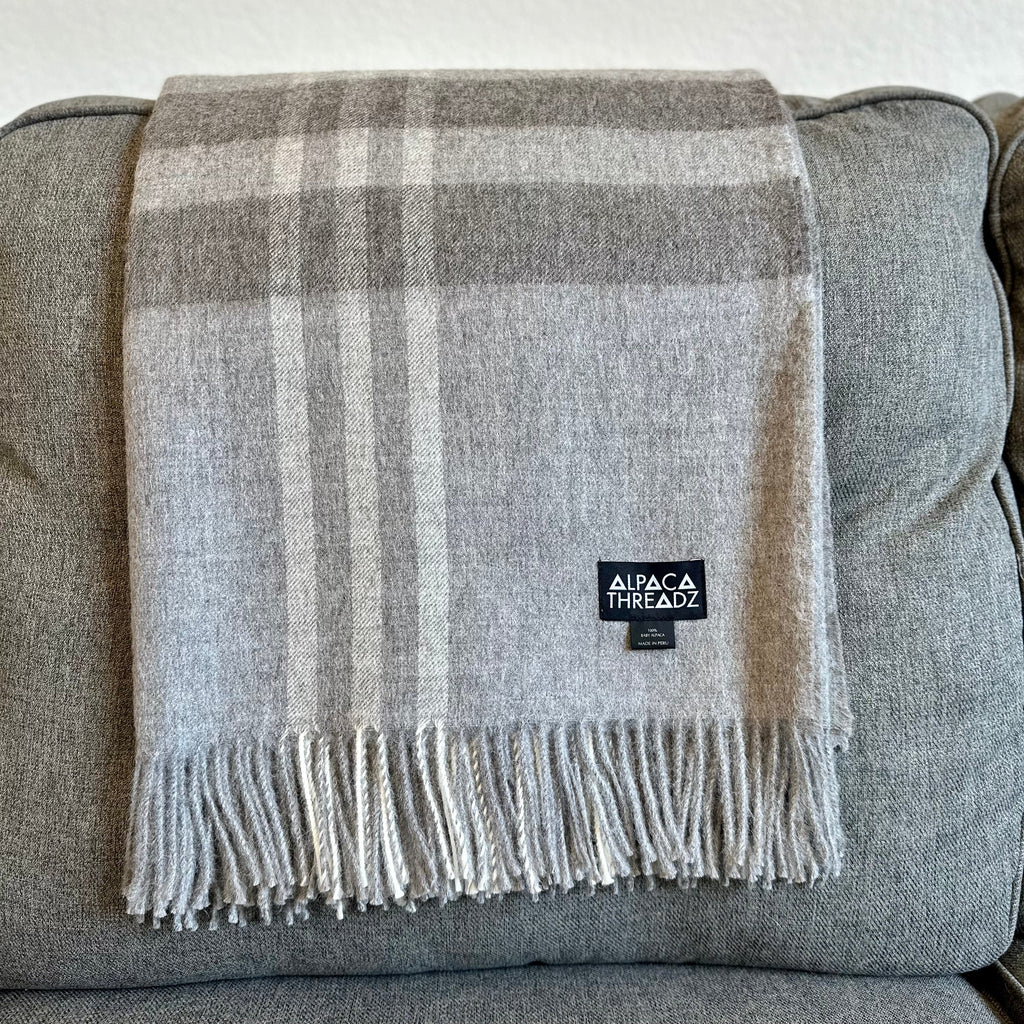 Royal Baby Alpaca Wool Checkered Throw Blanket