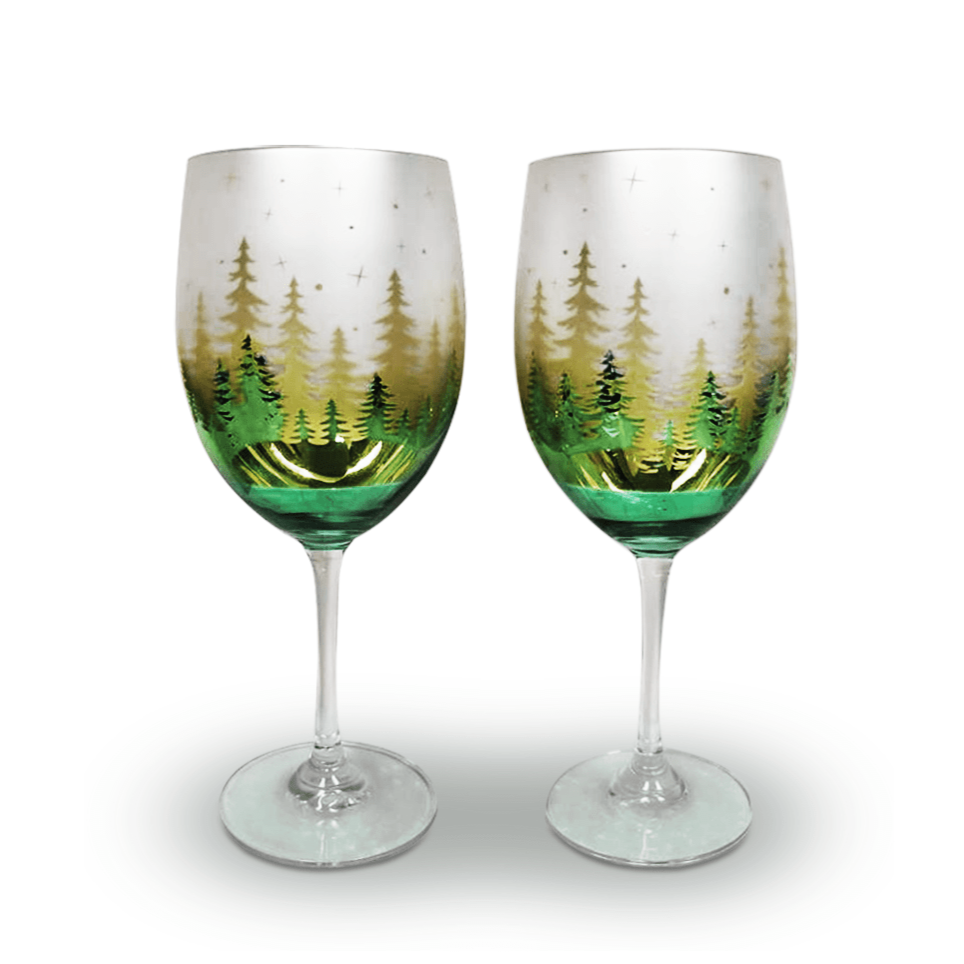 Green Pine Tree Wine Glasses